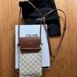 Celine phone pouch with flap white/tan with dustbag and receipts